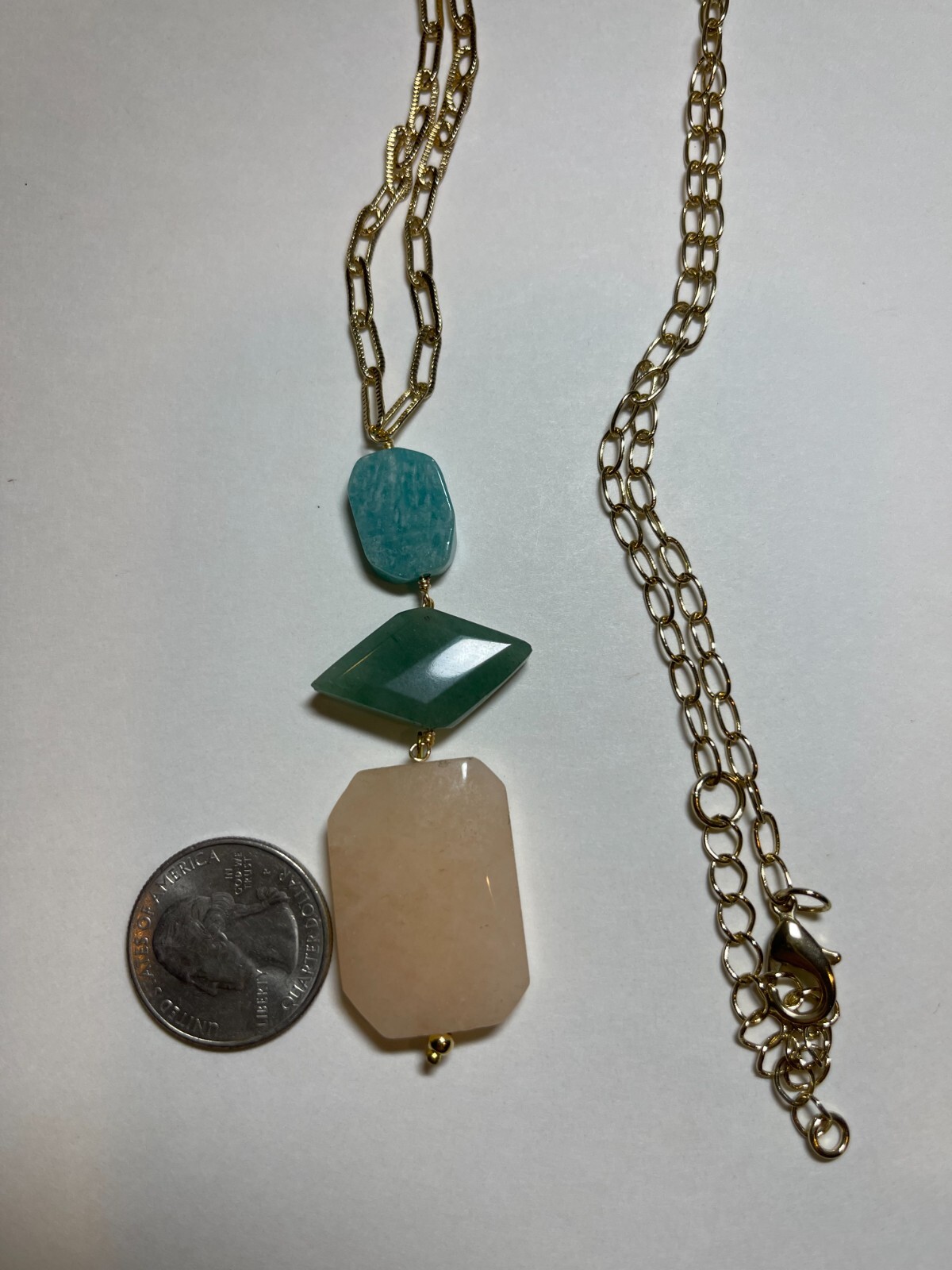 Amazonite & Rose Quartz Boho Amulet 34 in. Long Statement Necklace New