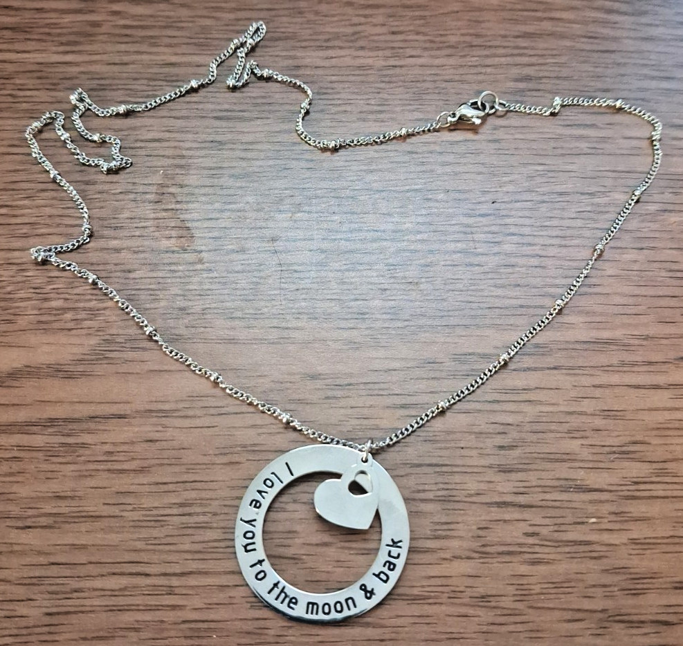 20″ Chisel I Love You to the Moon & Back Heart Necklace Stainless Steel