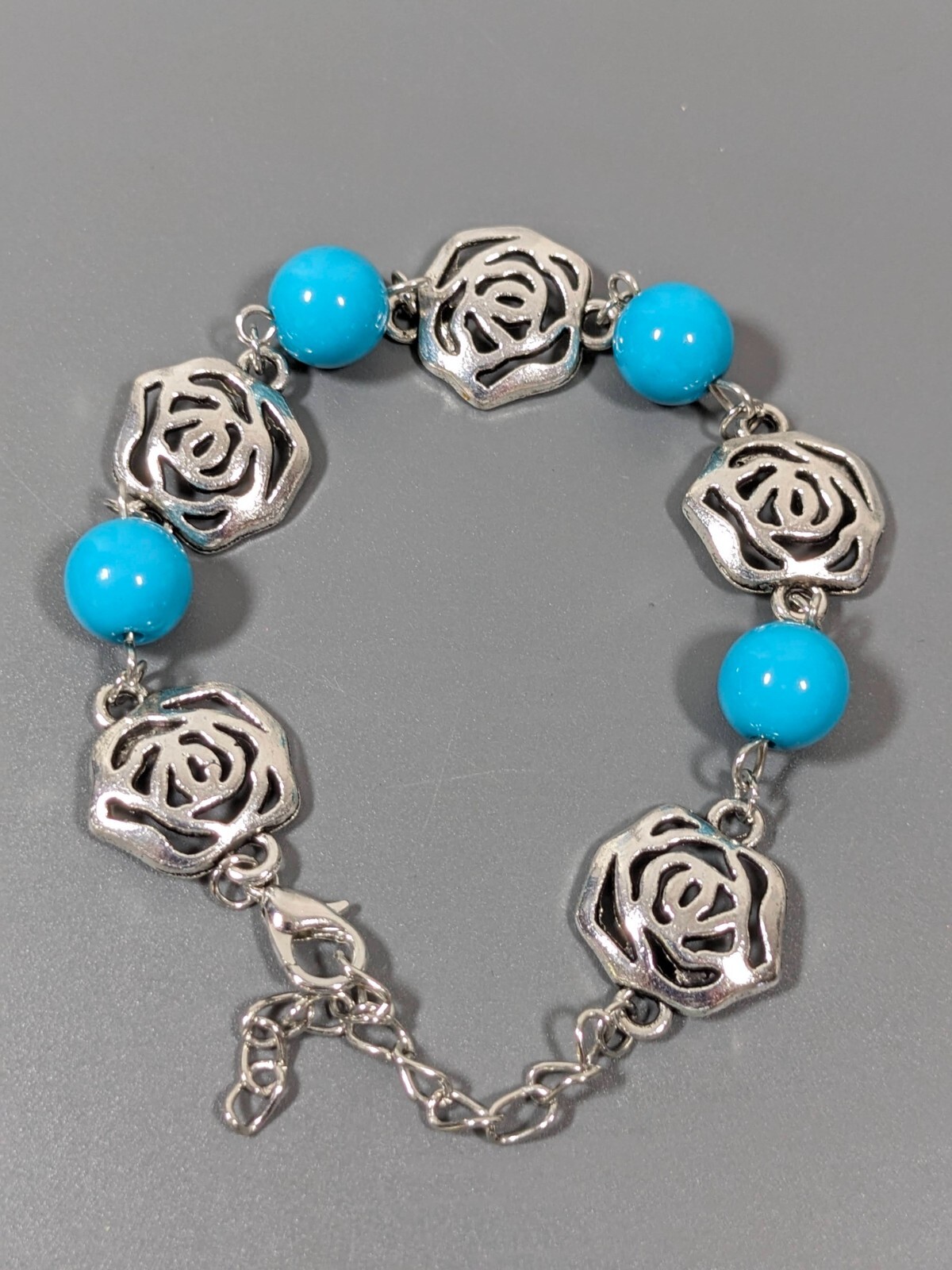 Beachy Coastal Aqua Blue Acrylic Faux Pearl Toggle Bracelet Chunky 9 in