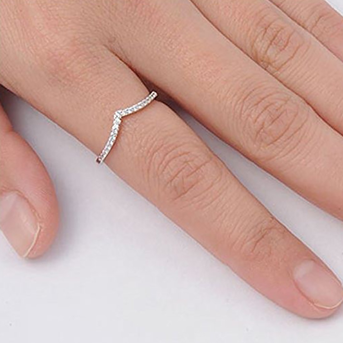 14K Gold Plated CZ Wave Chevron Stackable Wedding Band Ring, 1.5mm, Sizes 5-10
