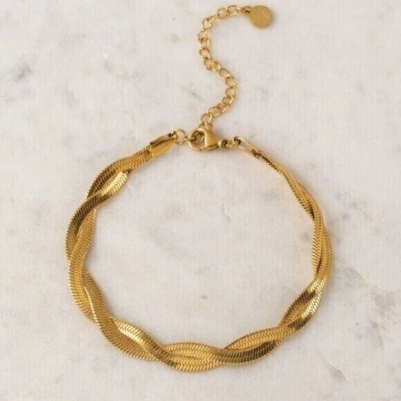 Braided Herringbone Bracelet Waterproof Gold Bracelet Gorgeous Gold Bracelet