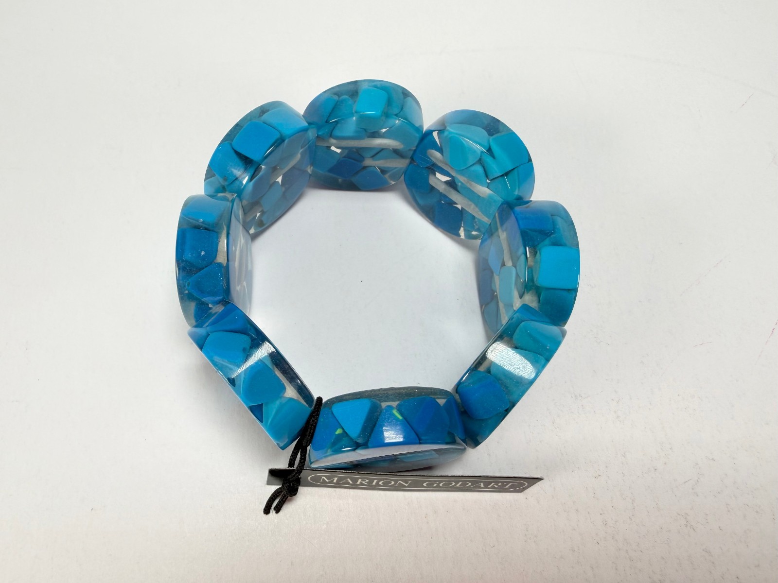 Marion Godart – Confetti “Cylindre” Blue Mix Elasticated Cylinder Resin Bracelet