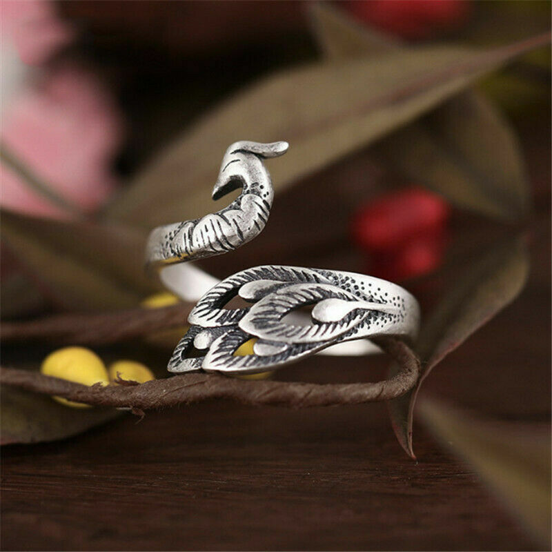 Elegant 925 Sterling Silver Charm Fashion Phoenix Peacock Ring One Size Fit All