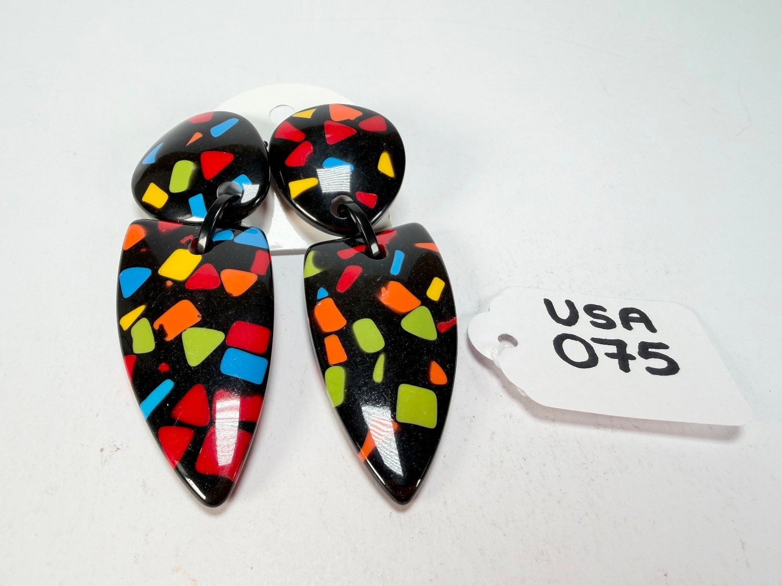 Marion Godart Confetti Art-Deco Mix Dome & Pendant Resin Clip On Earrings