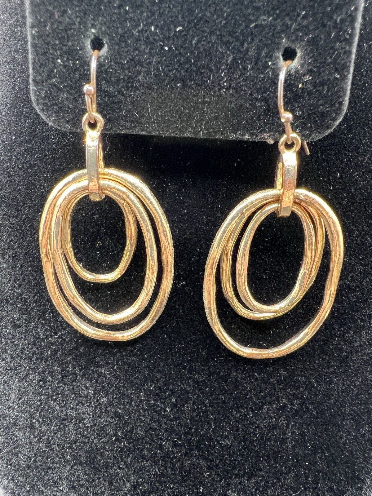 Gold Tone Triple Oval Drop Dangle Earrings 1.75”Modern Minimalist-Metal Unmarked