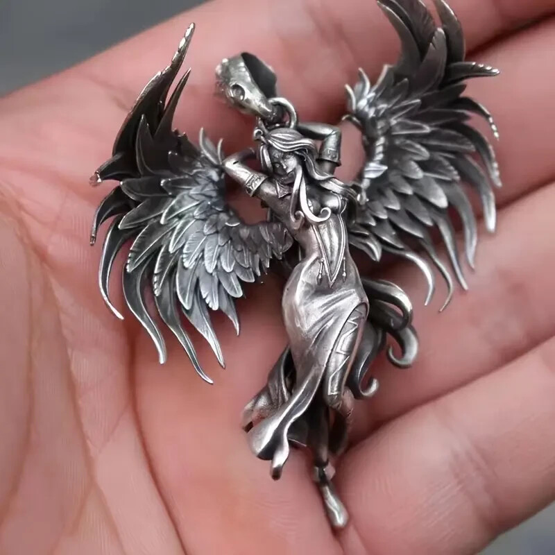 Unique 925 Sterling Silver Fairy Angel Wings Goddess Wicca Charm Amulet Necklace