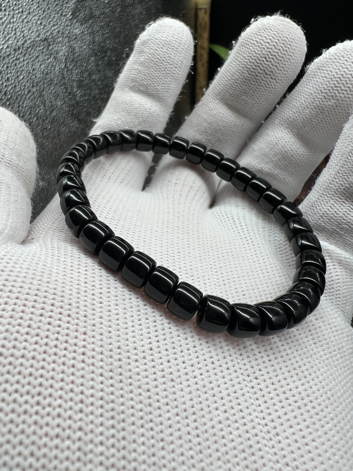 6.6×5.5mm Black onyx Bracelet 精工直切黑缟玛瑙手串