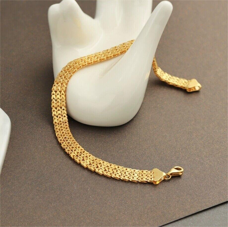 Solid 18K Yellow Gold AU750 Multiple Layer Wide Bracelet Bangle Chain 18cm/7in