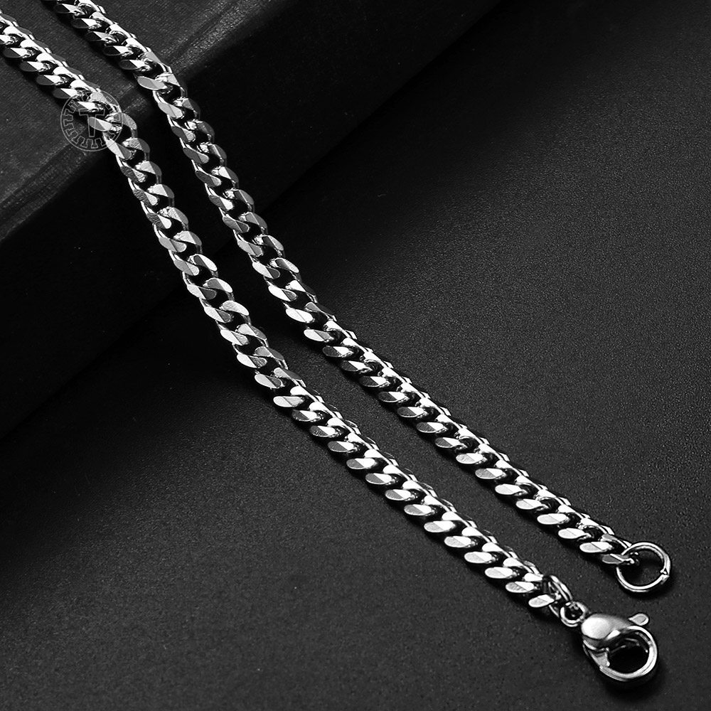 3mm Curb Cuban Link Chain Necklace for Men Women Stainless Steel Lobster 16″-30″