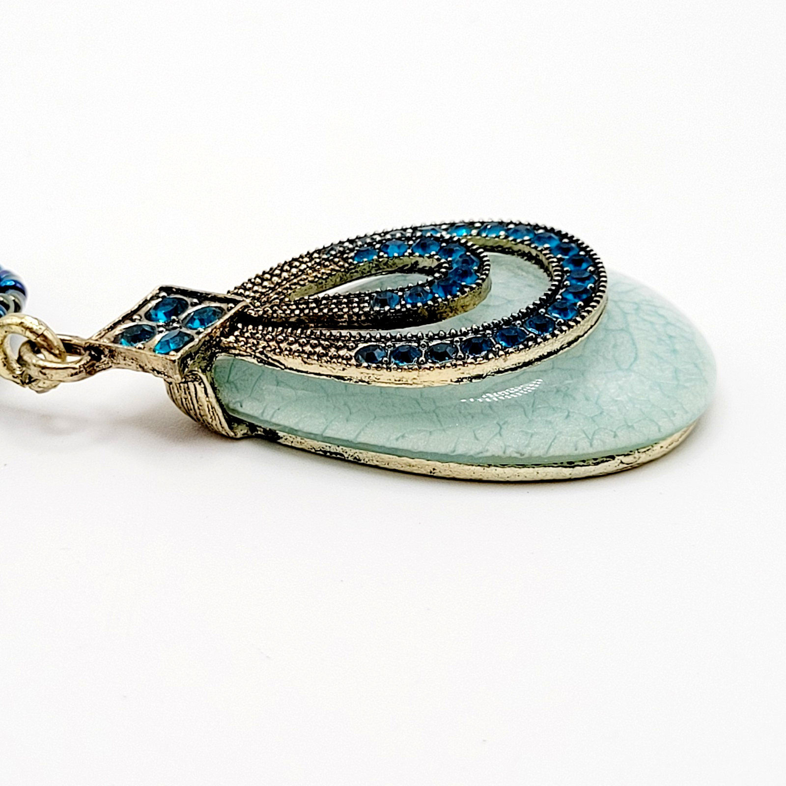Modern Braided Multi Strand Peacock Colors Crystal Faux Stone Pendant Necklace