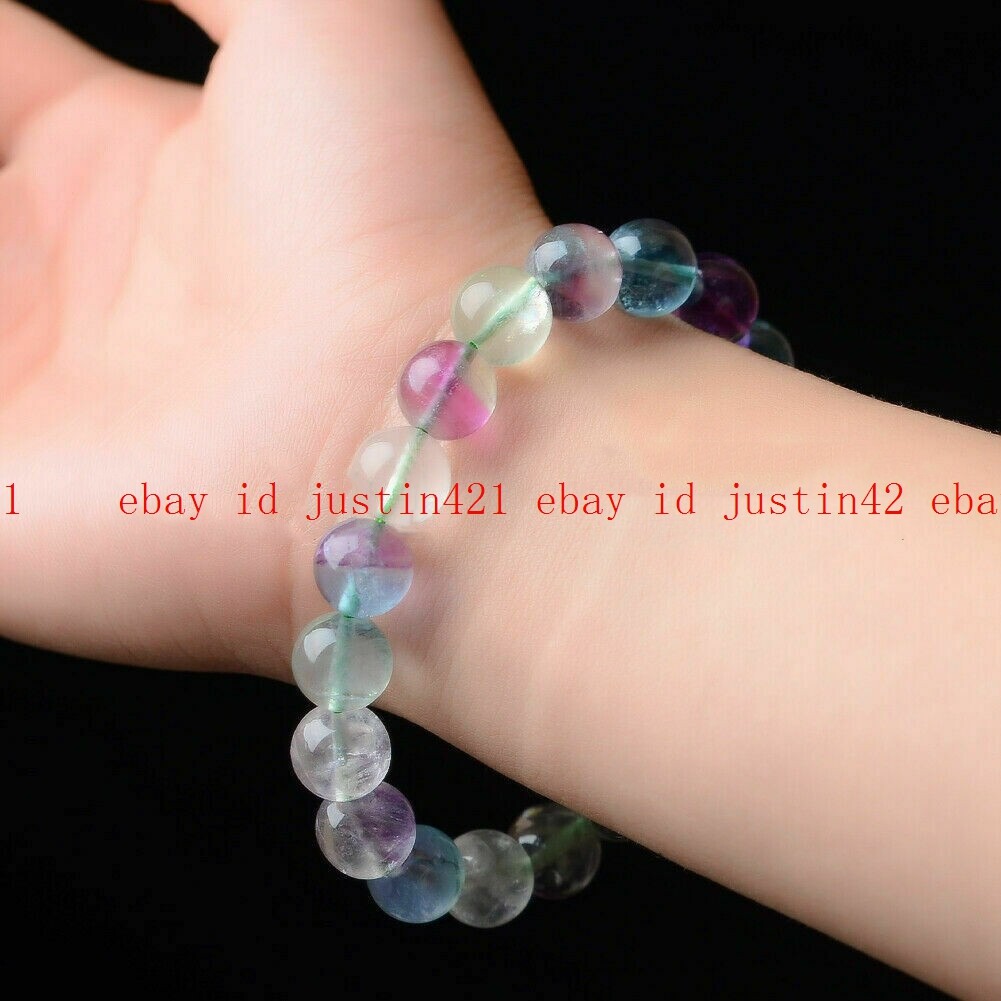 100% Natural Multicolor Fluorite Quartzite Crystal Gemstone Beads Bracelet 7.5″
