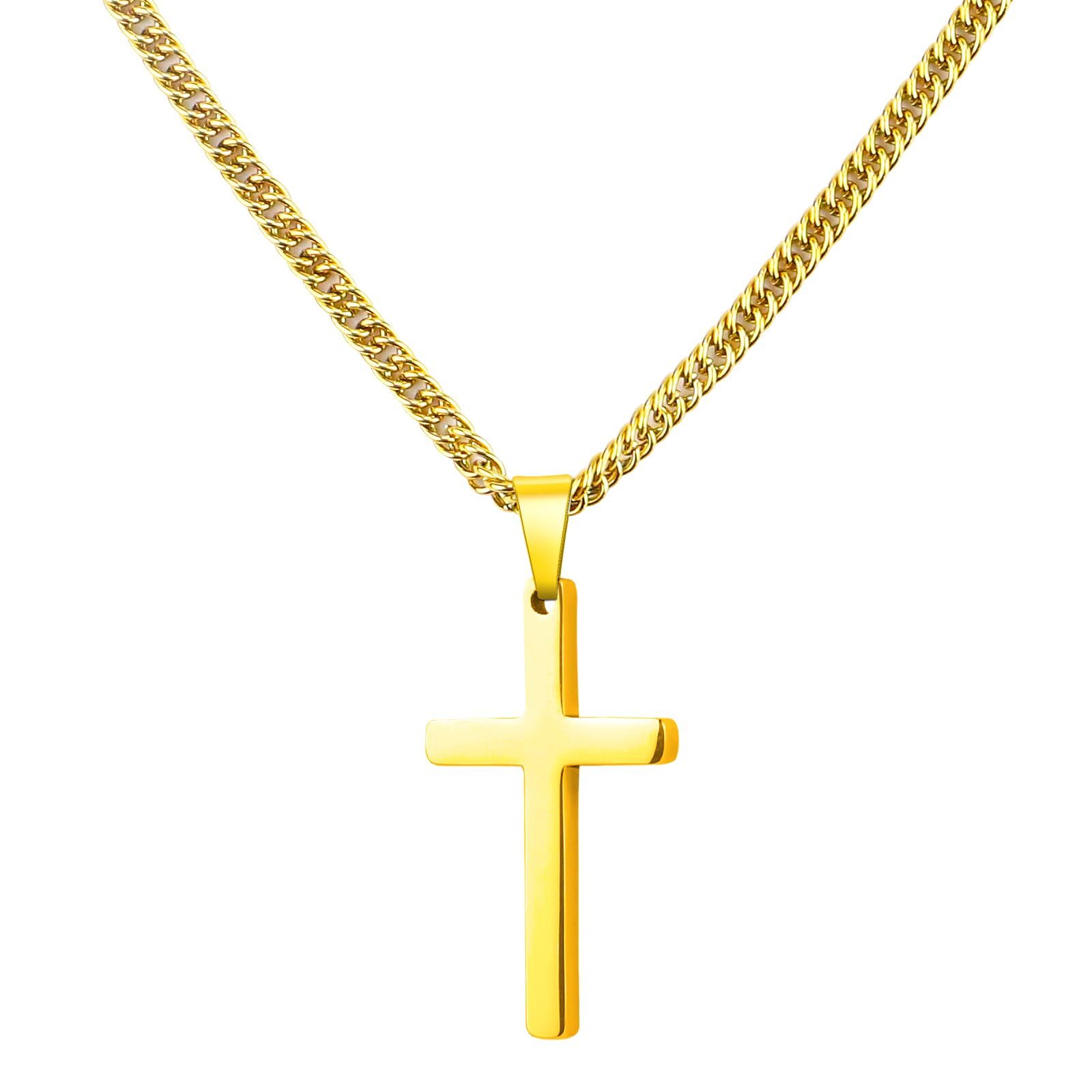 Men Women Boy Cross Necklace Stainless Steel Boy Plain Pendant Cuban Chain Gift