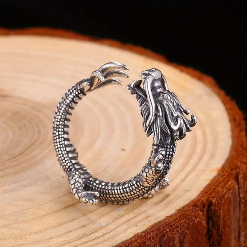 Dragon Intricate Open Ring Gothic Antique Finish Jewelry Adjustable Resizable