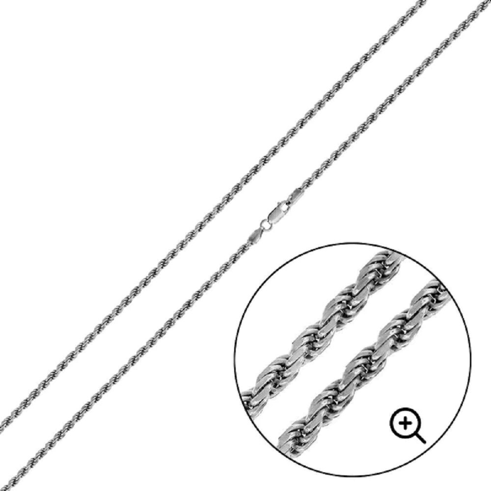 Sterling Silver Rhodium Finish 1.5 mm Rope Chain Necklace, Made in Italy