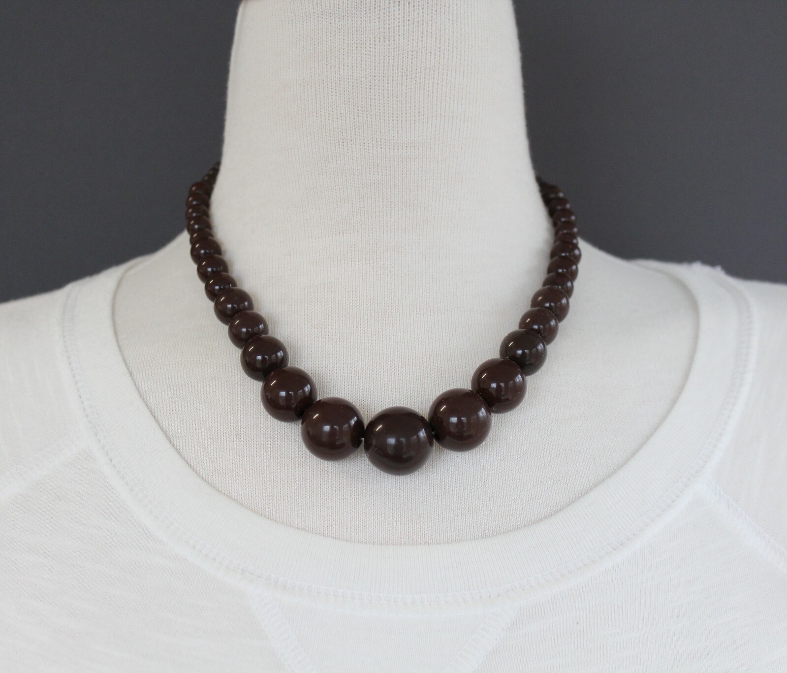 Dark Brown graduated round bead beaded necklace earrings set 17″ – 19.5″ long