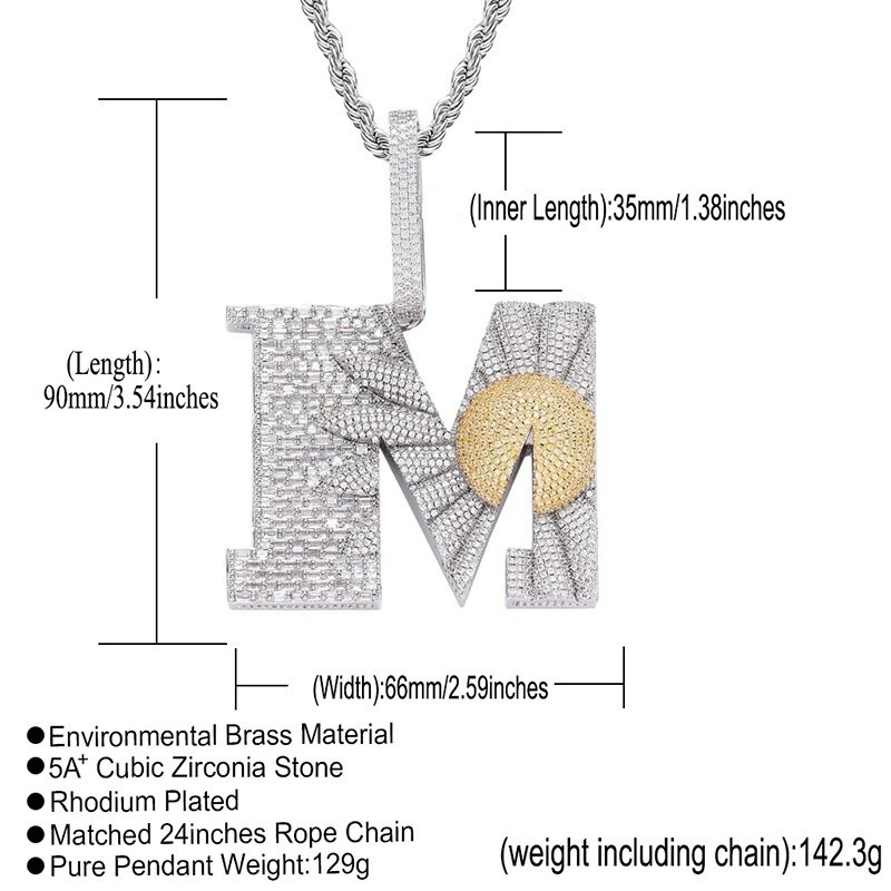 Hip Hop Bling Iced Big Daisy Flower Letter M CZ Pendant Necklace Fashion Jewelry