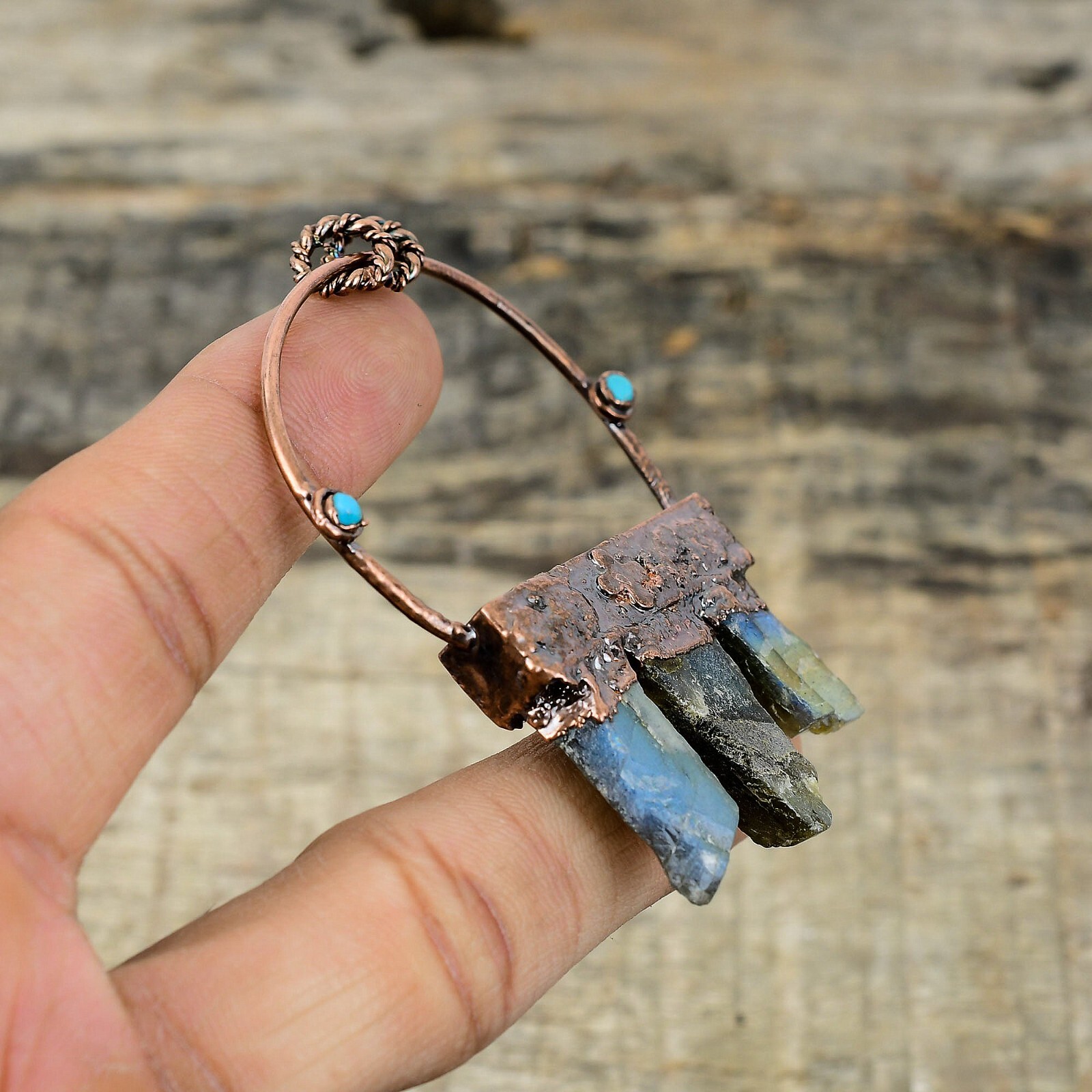 Labradorite Rough Electroformed Pendant Handcrafted Copper Valentine Gift 2.91″