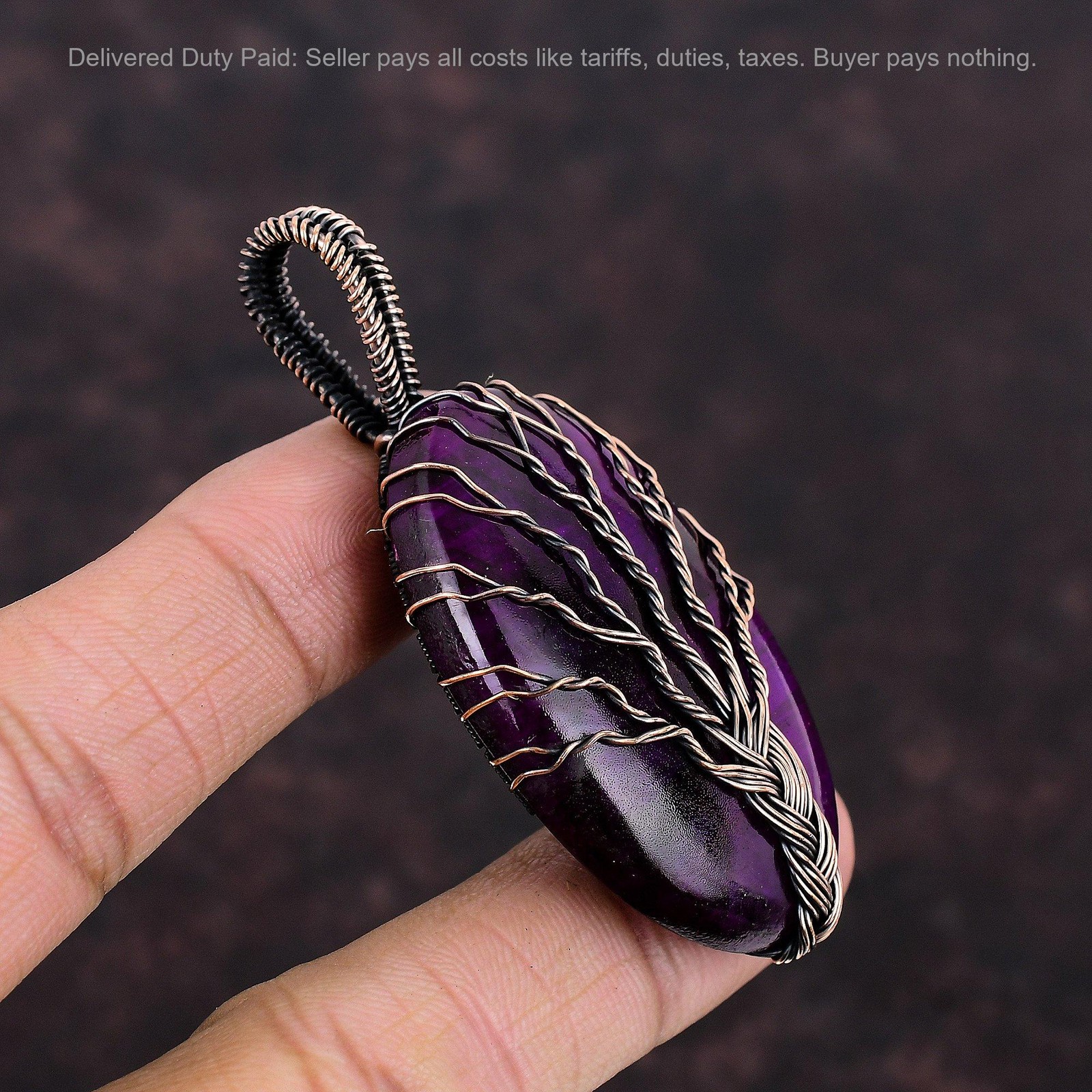 Copper Natural Pink Fire Labradorite Wire Wrapped Tree Of Life Pendant Jewelry