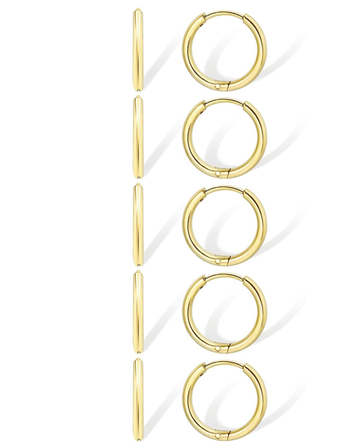 Holfeun Small Gold Hoop Earrings: 5 9 millimeters, 14K – 5 Pairs(10mm)