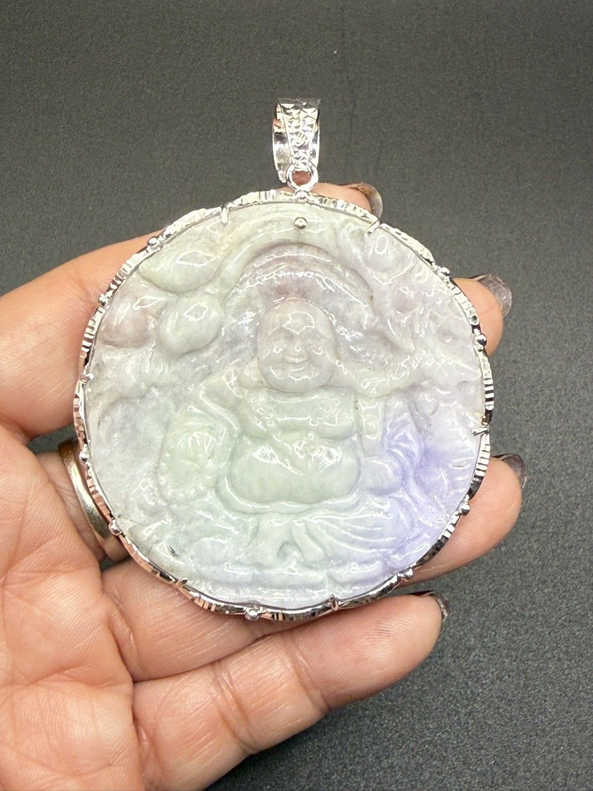 Laughing Maitreya Buddha 100% Natural High Jade Pendant Di Lạc .hand sculpted