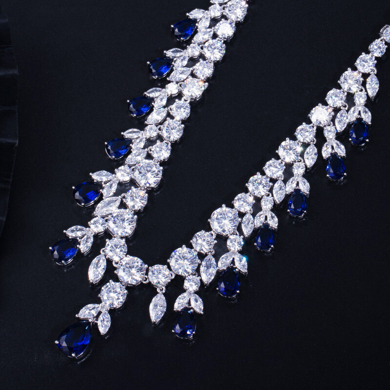 CWWZircons CZ Big Dangle Drop Bridal Wedding White Necklace Earrings Jewelry Set