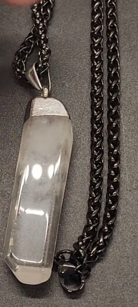 Clear Crystal Hexagon Point Pendant Necklace Black Rope Chain Silver Cap Setting