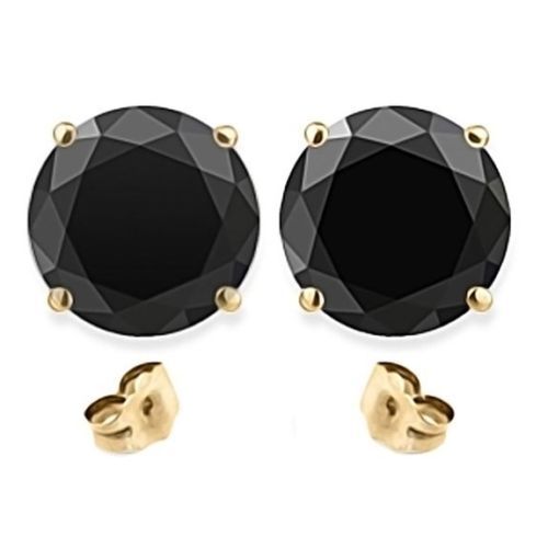 Awesome New Silver Yellow Gold Plated 3 Carat 7MM Black Round CZ Stud Earrings