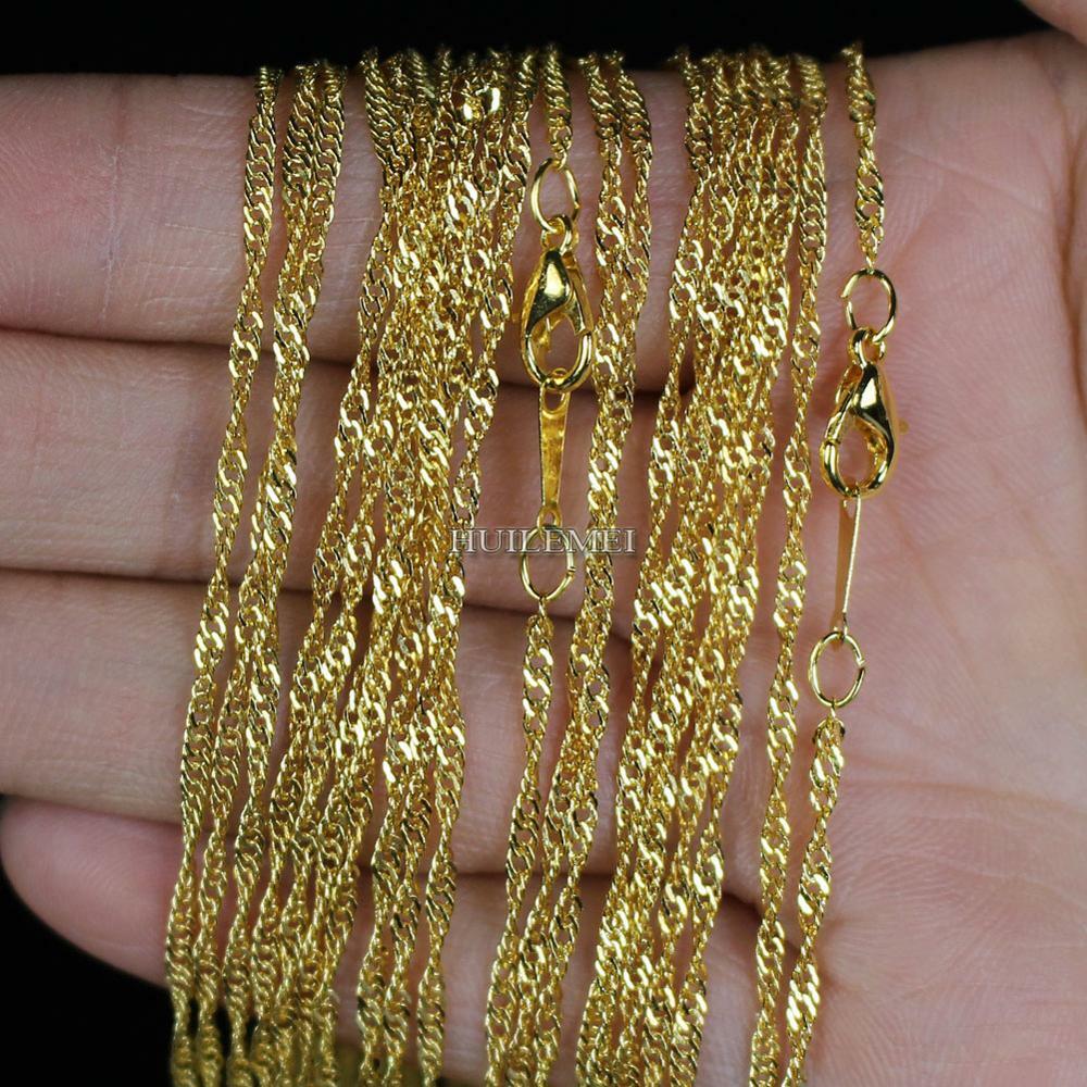 Wholesale Lots 10pcs/lot 2mm Gold Color Water Wave Chain Necklaces 16″-24″