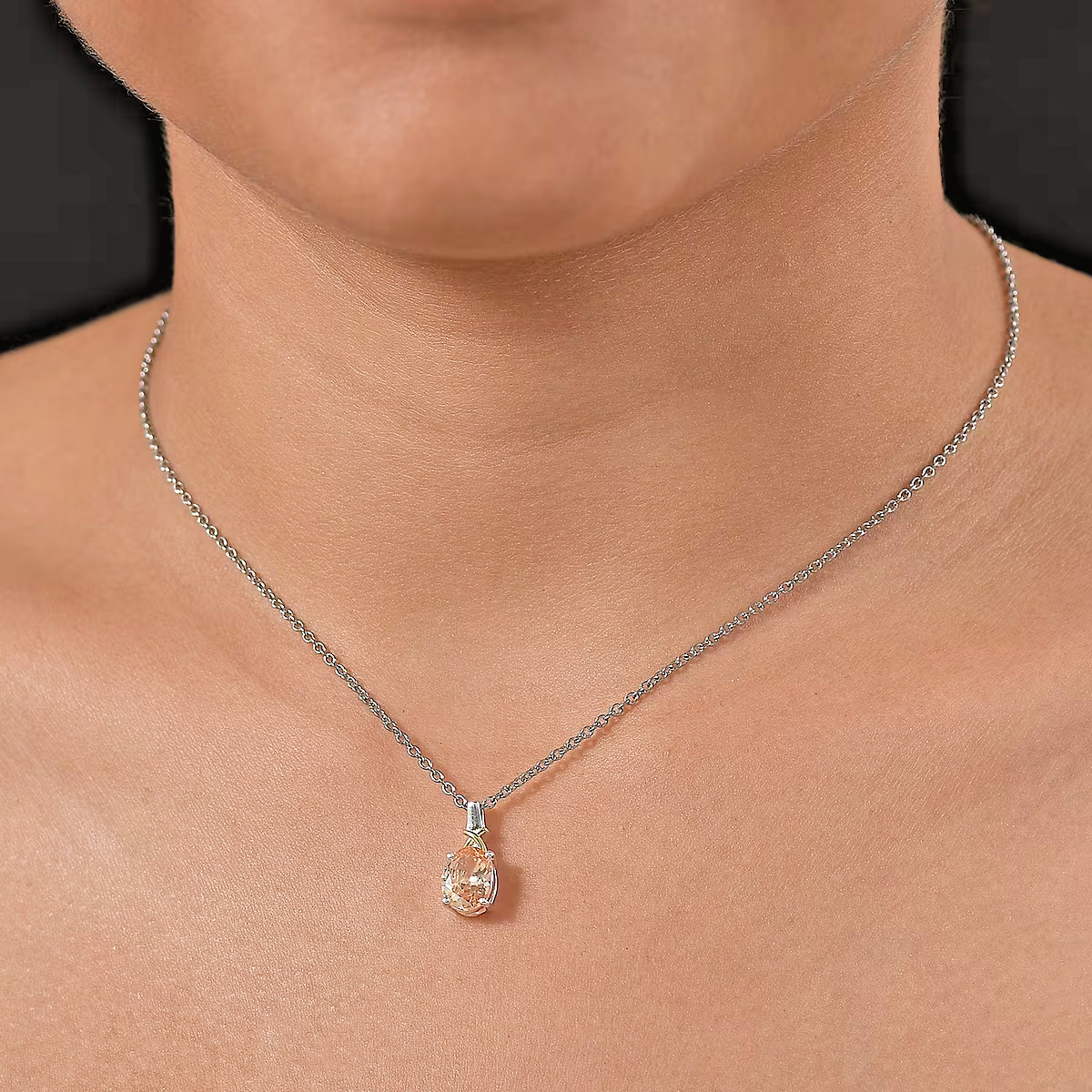 Oval Champagne CZ Pendant 14K YG over Sterling Silver 3.00ctw w/ 20″ Chain NEW