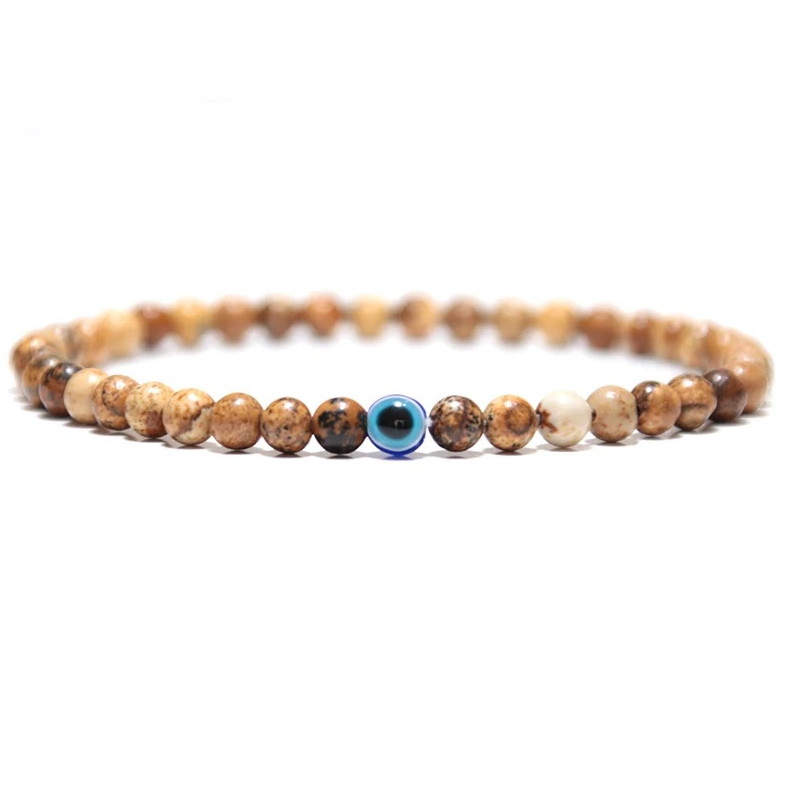 1 pc Minimalist Evil Eye Bracelet 4mm Natural Stone Tiger Eye Yoga Jewelry