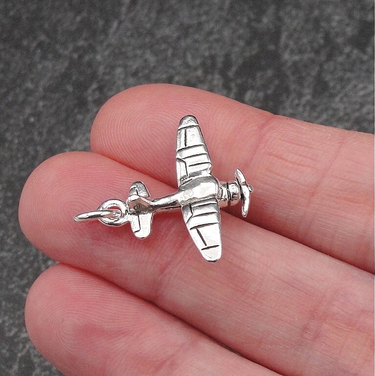 Silver Biplane Charm – 3D Piper Cub Pendant – Airplane Charm – Aircraft Charm