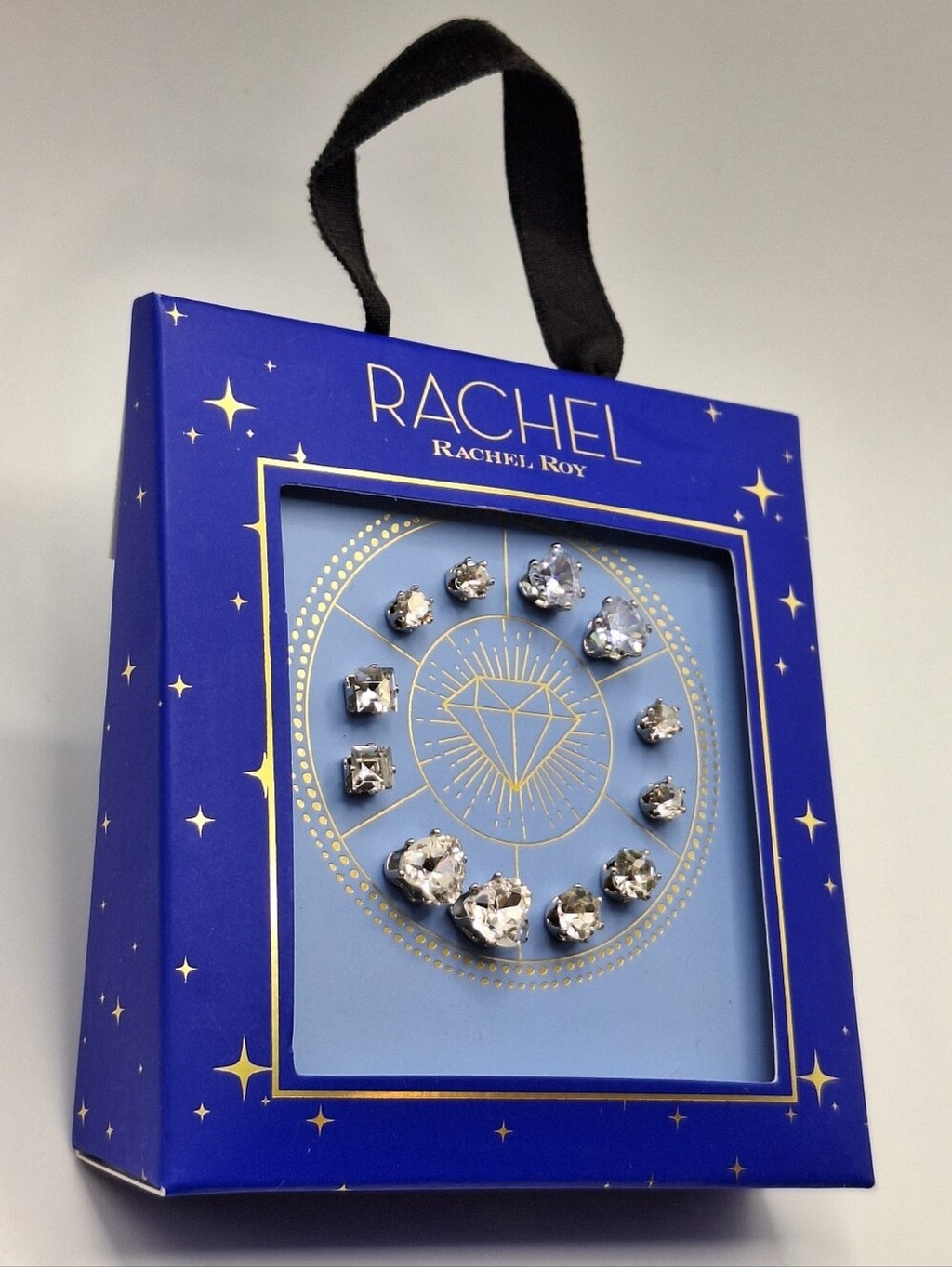 NWT Rachel Roy 9-Pair Crystal Stud Earring Set in Gift Box | Mixed Shapes