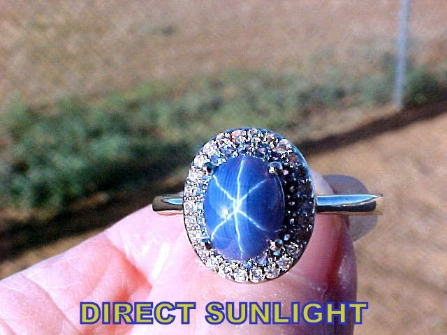 Genuine Blue Star Sapphire Ring 8x6mm & Blue Topaz 925SS White Gold Finish Sz 10