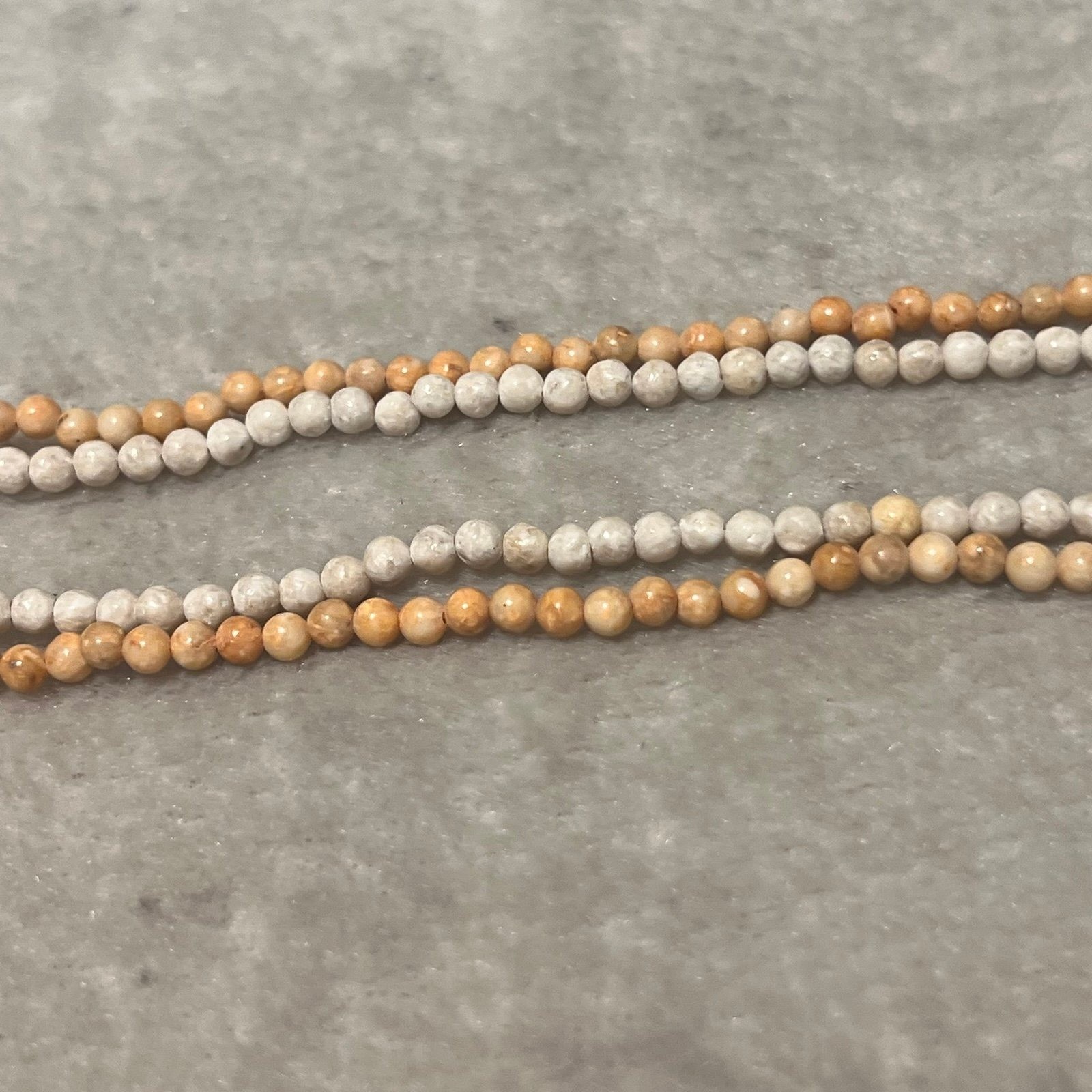 Two Beaded Orange Beige Layering Necklaces Neutral Boho Style 35 in Long
