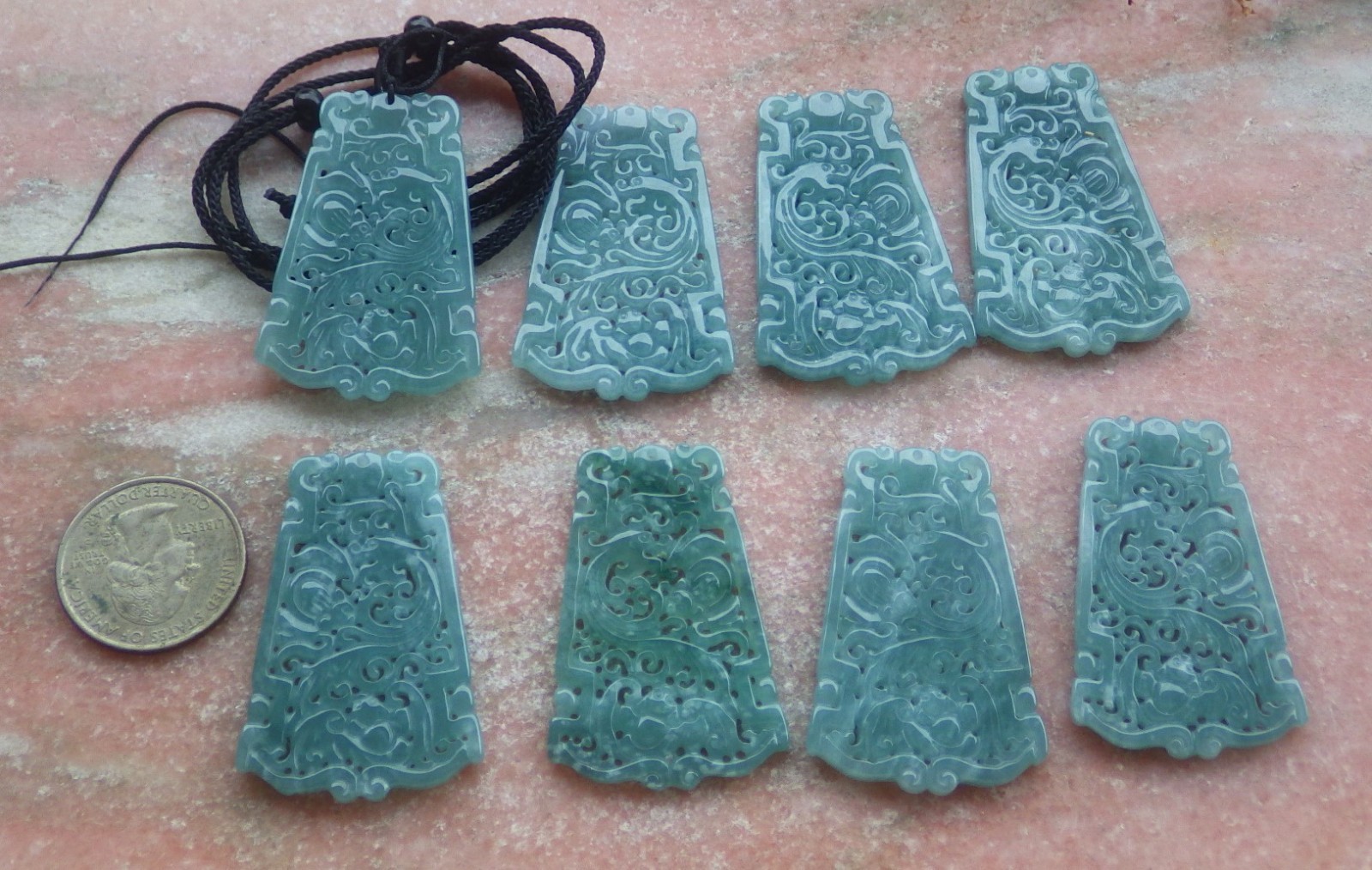 1Pcs Green Burma 100% Natural A Jade jadeite Pendant Dragon Bat Ruyi 生意兴隆 735470