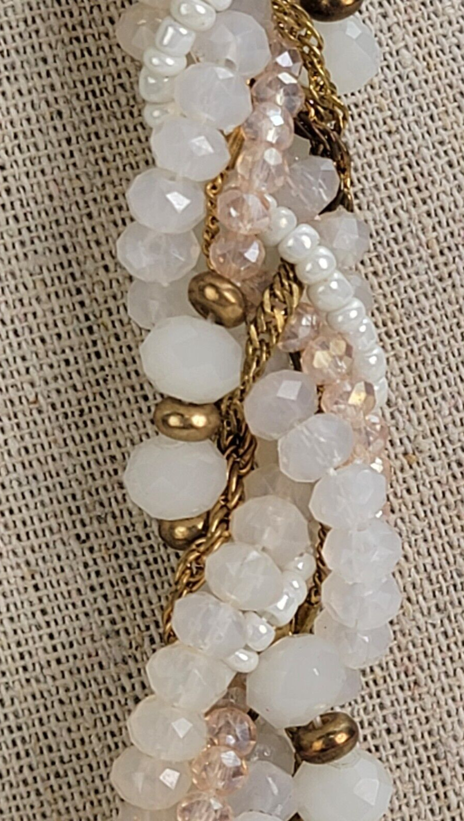 Vintage White Milky Glass Faux Pearl Torsade Necklace Twisted Multi Strand 21 in