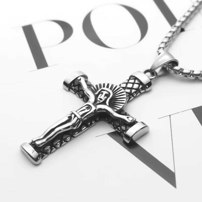 Jesus Christ Crucifix Cross Pendant Necklace Religious Jewelry Stainless Steel
