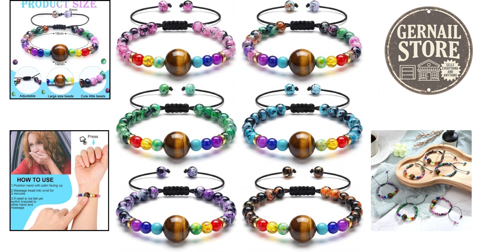 Adjustable Travel Wristbands – 6 Count Anti-Nausea Bracelets in Various Styles