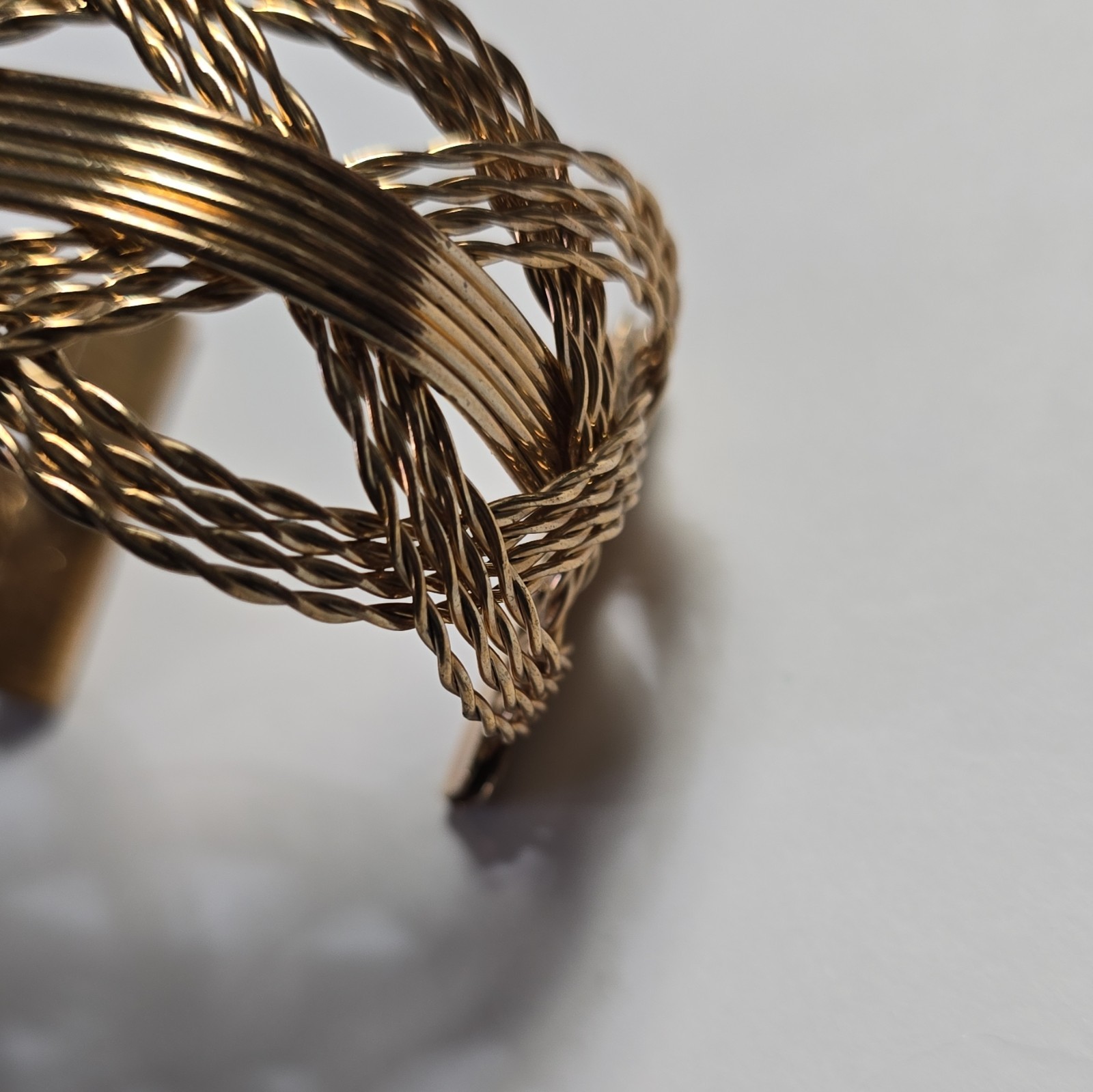 Gold Tone Adjustable Braided Knot Cuff Bracelet Open Closure Metal No Stone