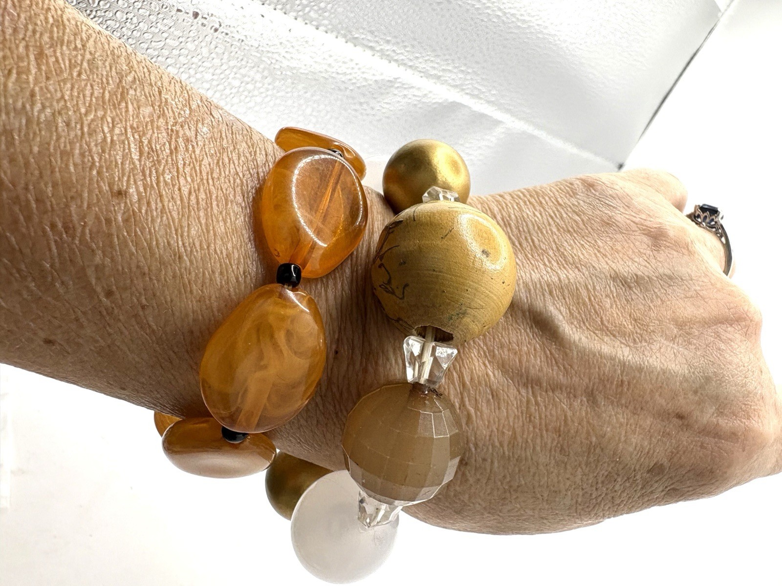 Lot #2 Stacking Beaded Stretch Bracelet In Fall & Neural Colors Chunky 6.5-7.0”