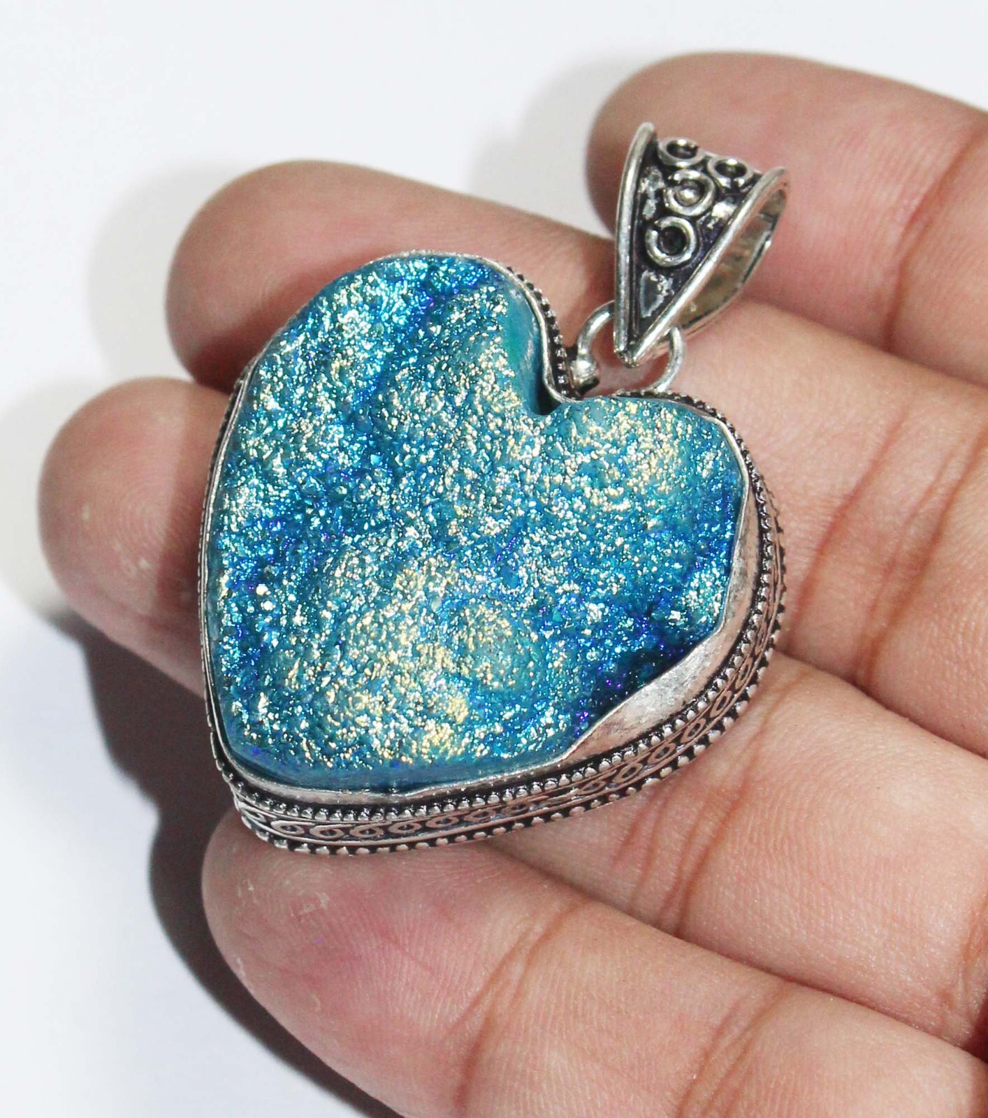 Titanium Druzy Heart Shape Gemstone Handmade Pendant Jewelry Pendant Size 2 Inch