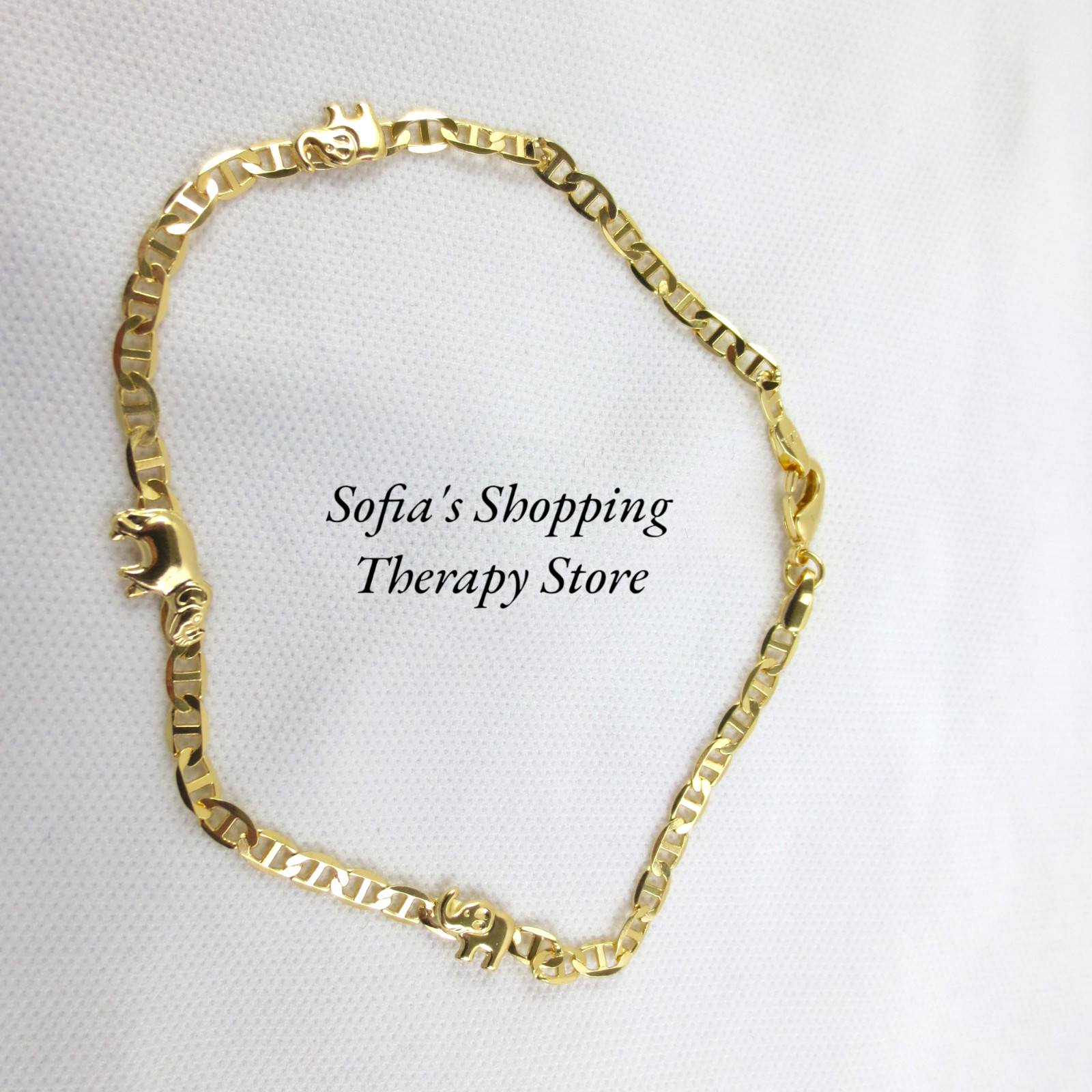 18K Gold Filled Elephant Anklet / Bracelet 10″ Anchor Mariner Chain 4 mm Width