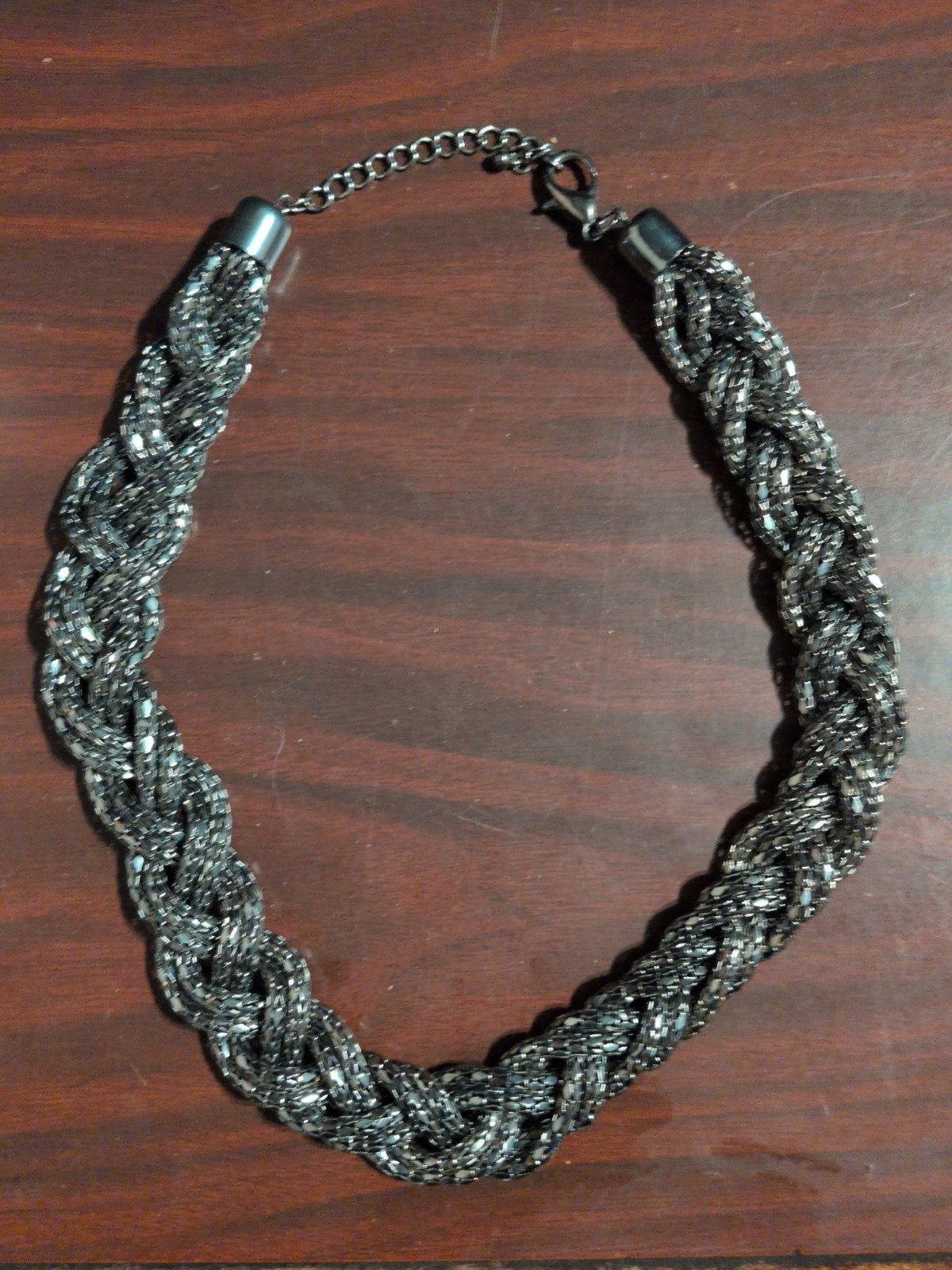 1990’s/Y2K Braided Mesh Silvertone Chunky Collar Necklace Bracelet Set