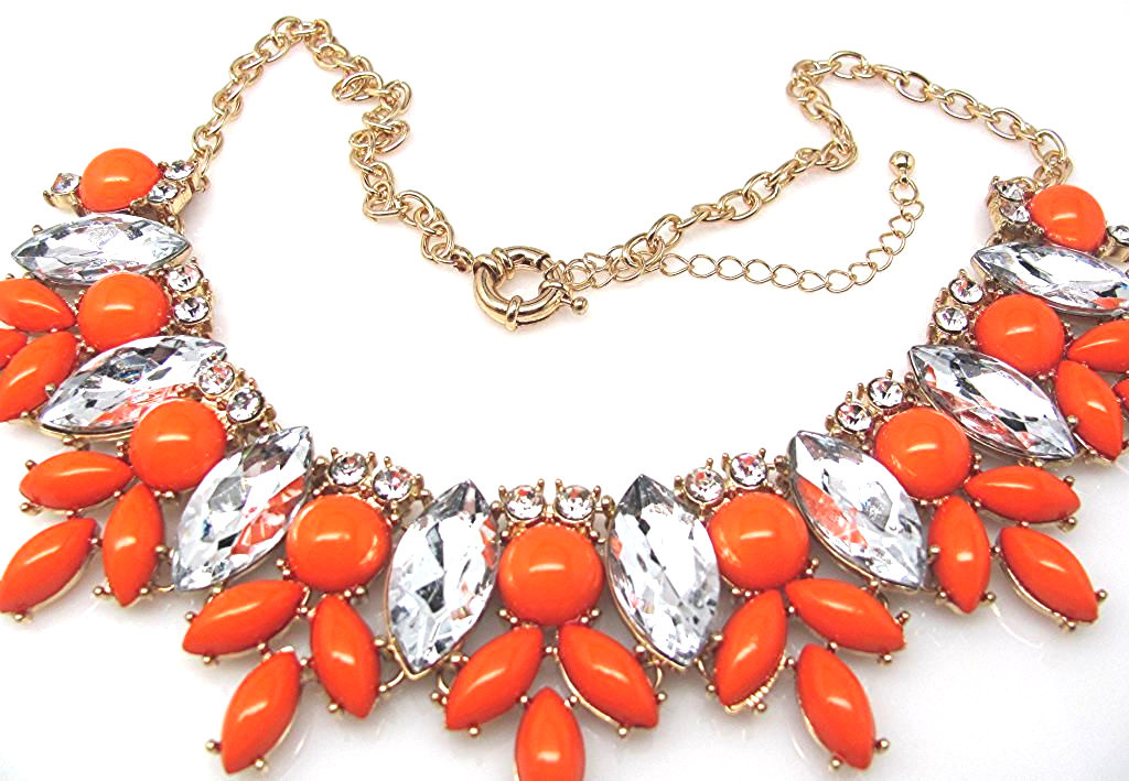 Orange Acrylic Crystal Rhinestone Bib Collar Statement Necklace NEW