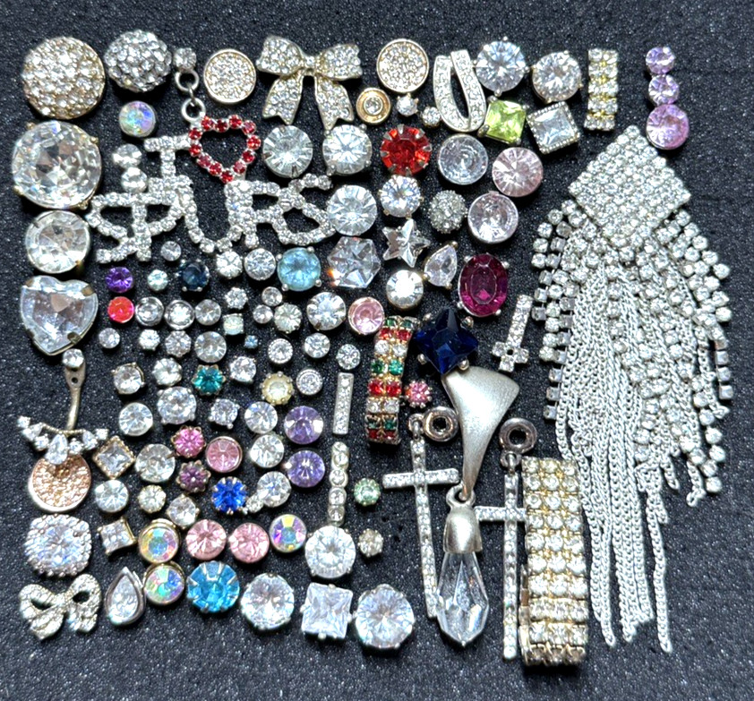 100 PCS Single Rhinestone Stud Earrings Lot Junk Craft Repair#1
