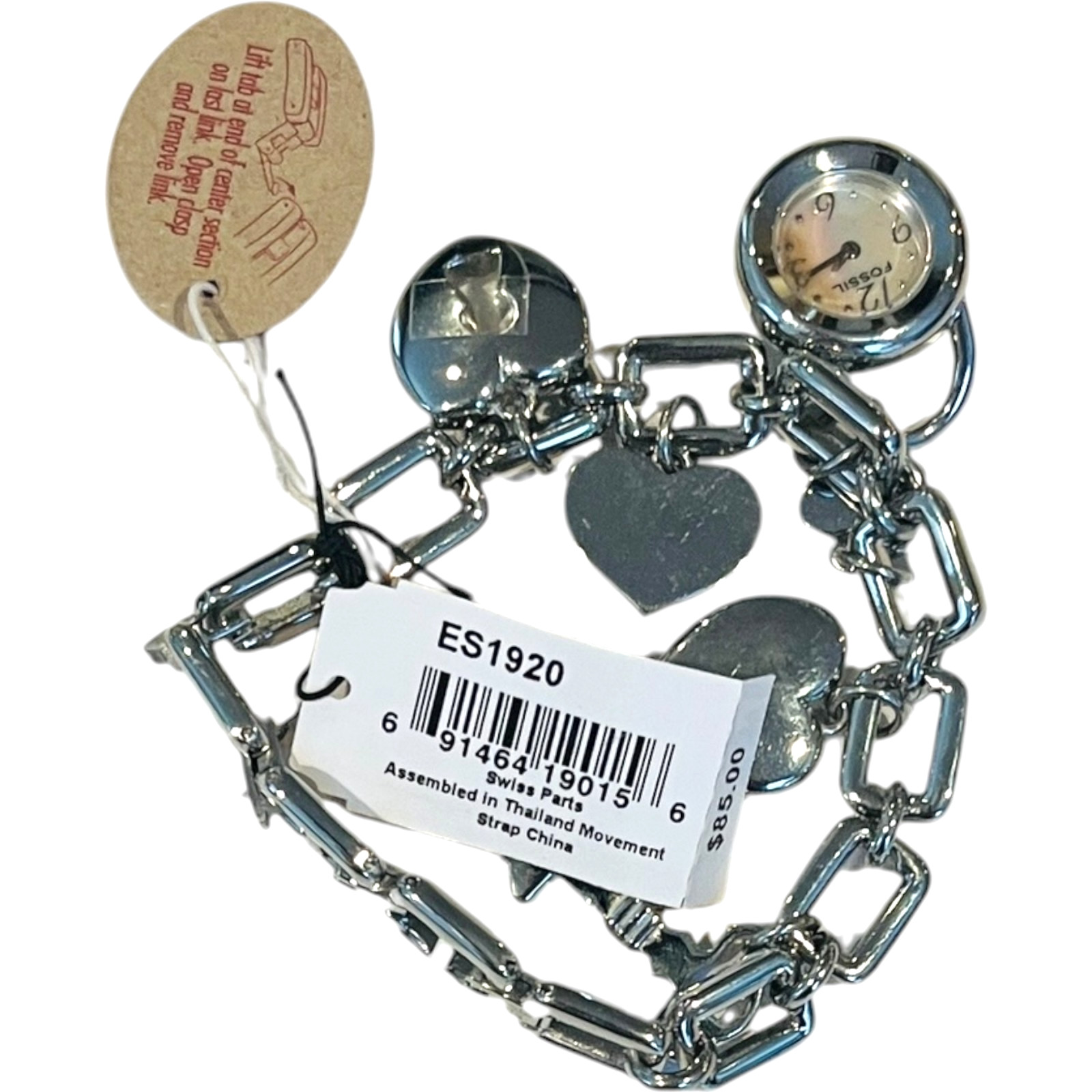 Fossil Adjust O Matic Watch Bracelet with Heart Charms – NEW with tags
