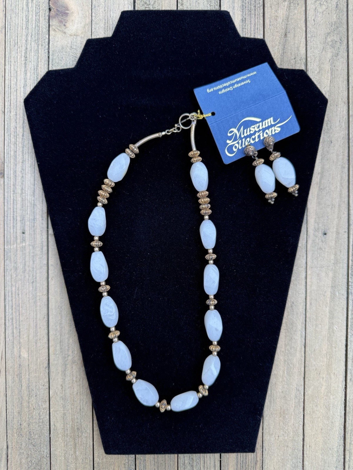 NWT White Quartz Necklace & Earring Set with 22K Gold Balinese Vermeil Beads