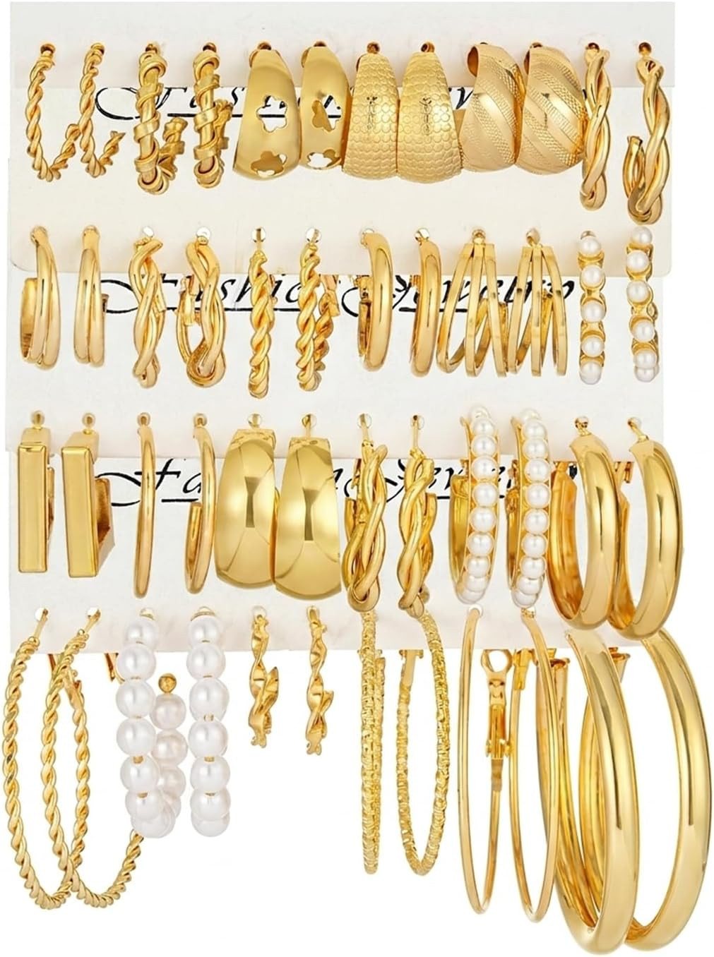 24 Pairs Chunky Gold Hoop Earrings Set for Women, Hypoallergenic Fashion Stateme