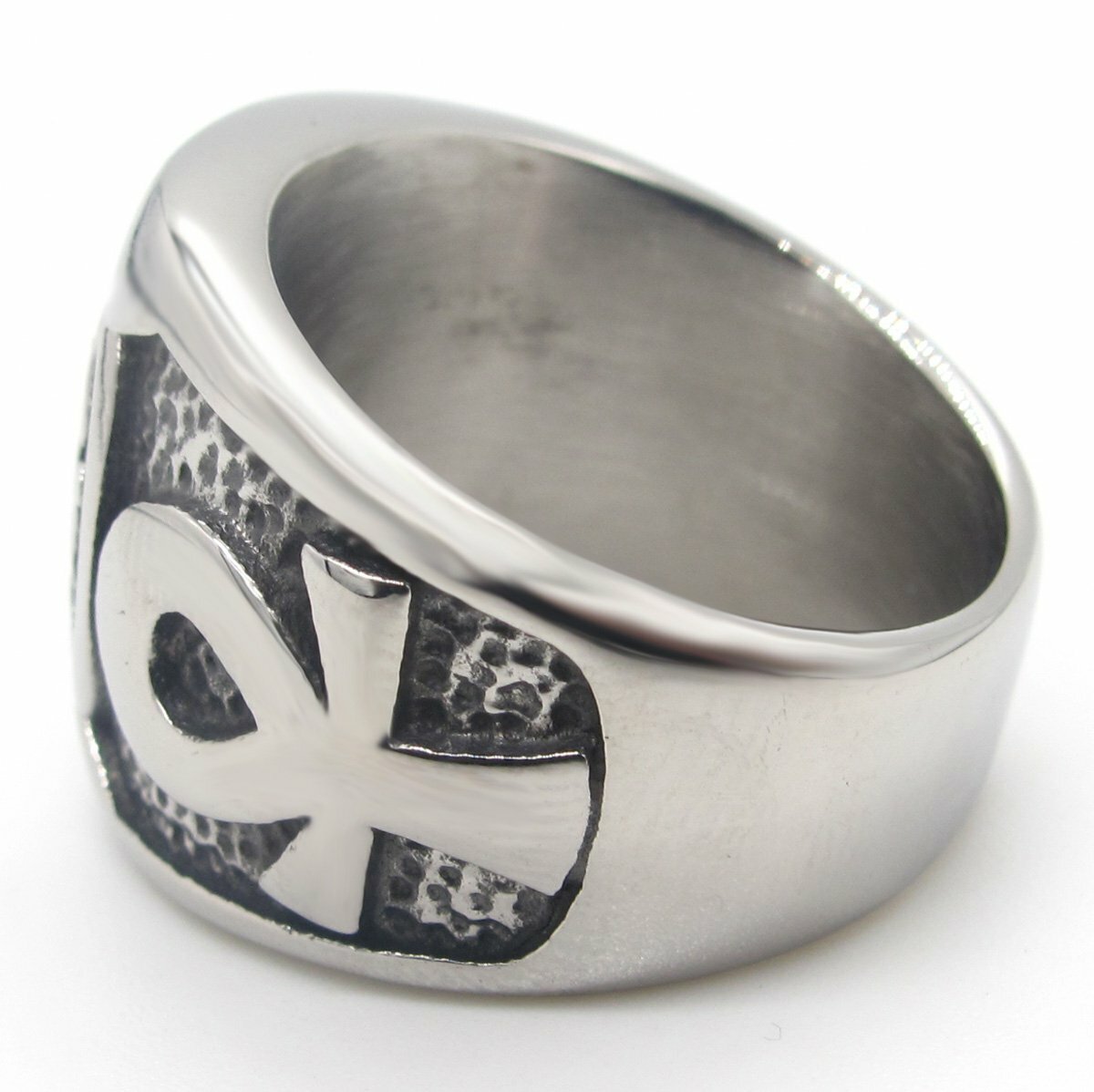 MENDEL Stainless Steel Mens Egyptian Pharaoh Ankh Eye of Horus Ra Ring For Men