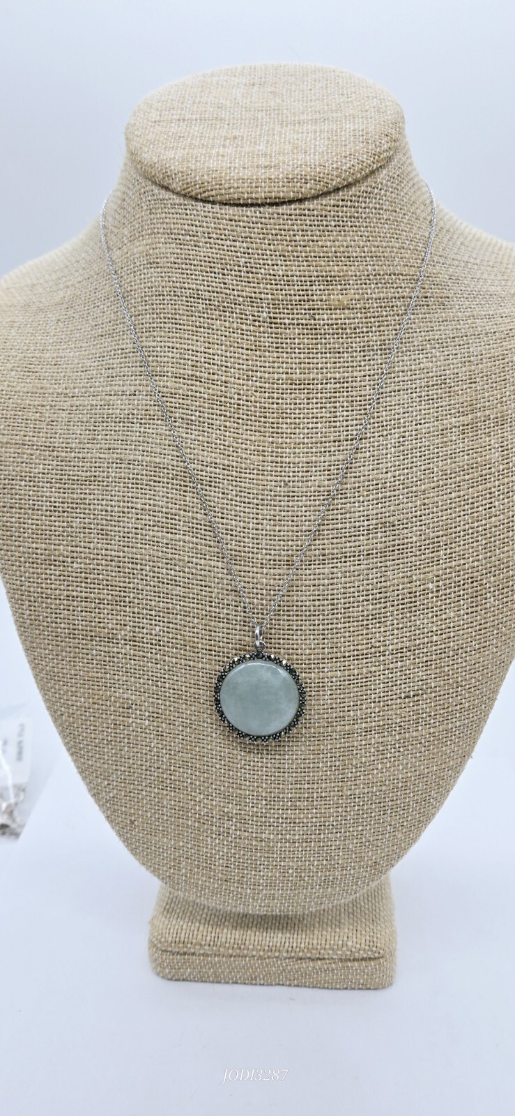 Sterling Silver Pendant Necklace 925 MARCASITE Dyed Jade HARMONY reversible 18″